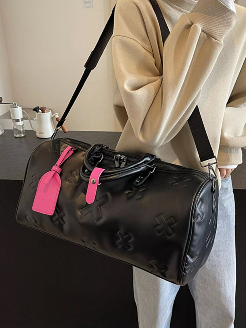 Embossed Cross Pattern Travel Duffel Bag