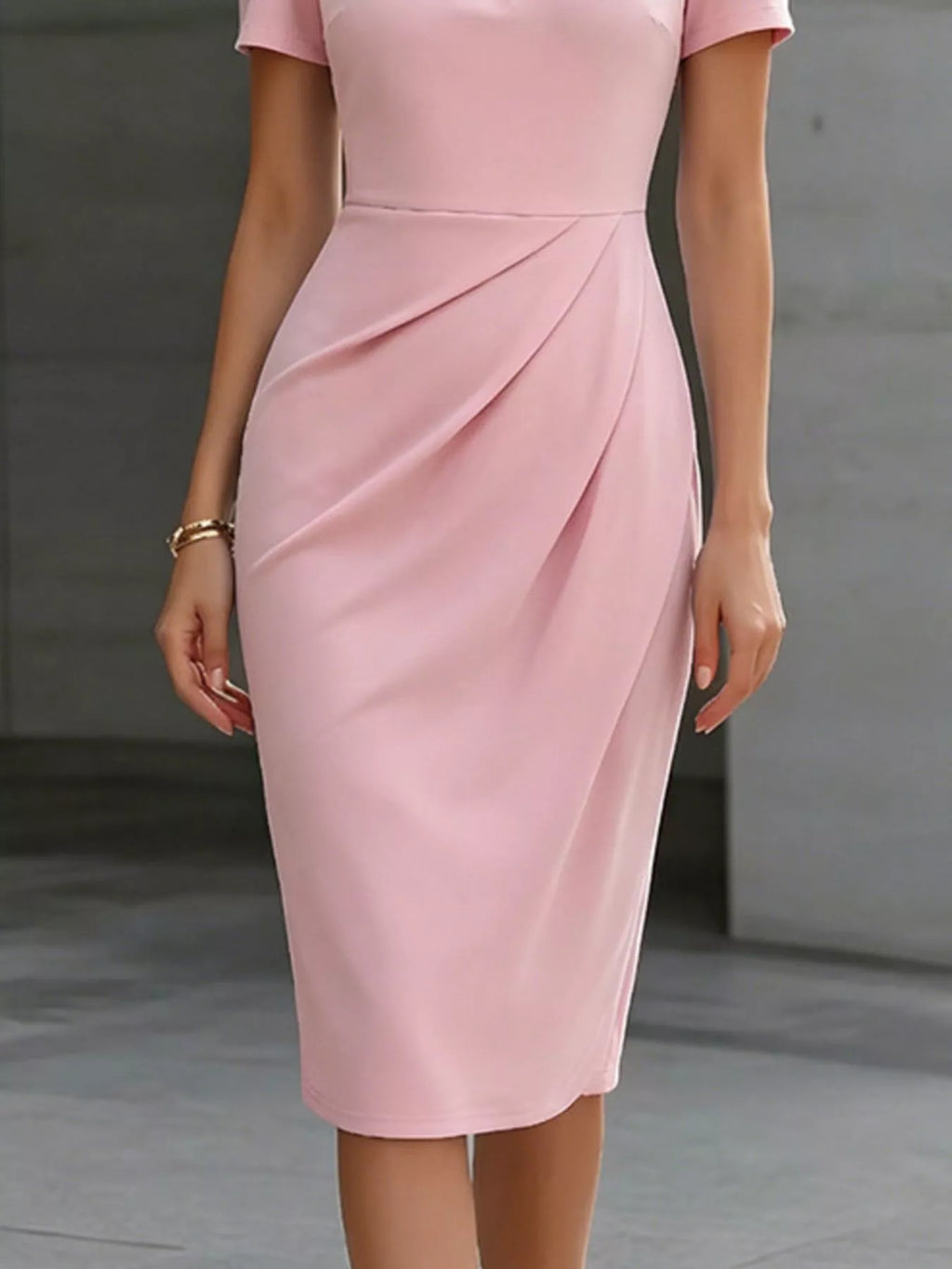 Ruched Short Sleeve Midi Dress