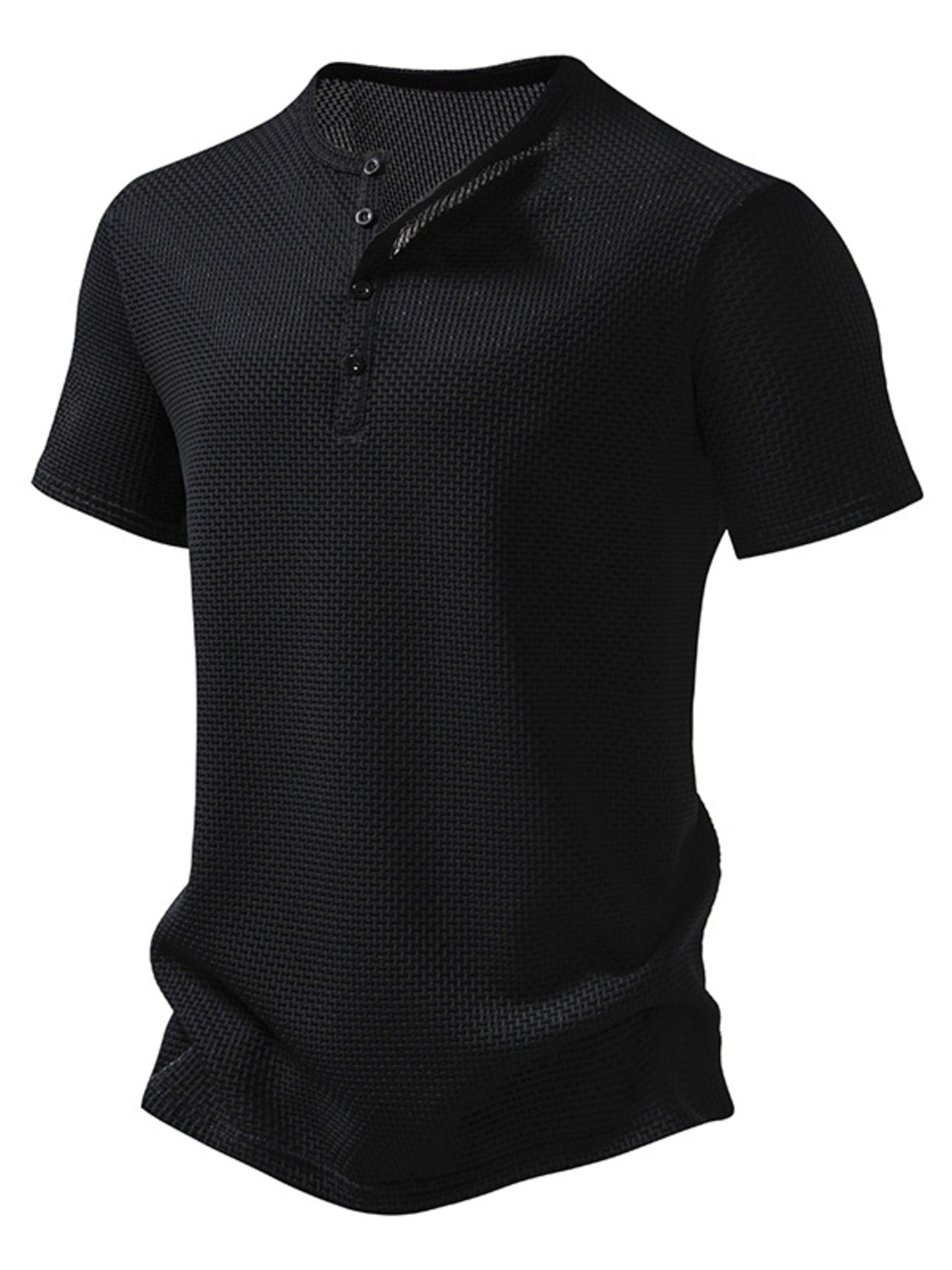 Men's Textured Henley Button Detail T-Shirt