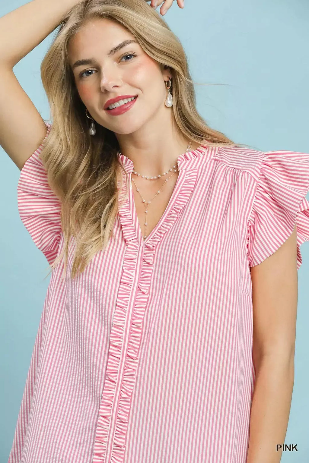 Umgee Ruffled Striped Cap Sleeve Top