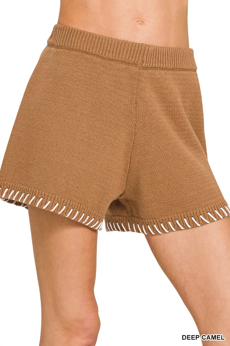 Zenana Stitch Detailed Sweater Shorts