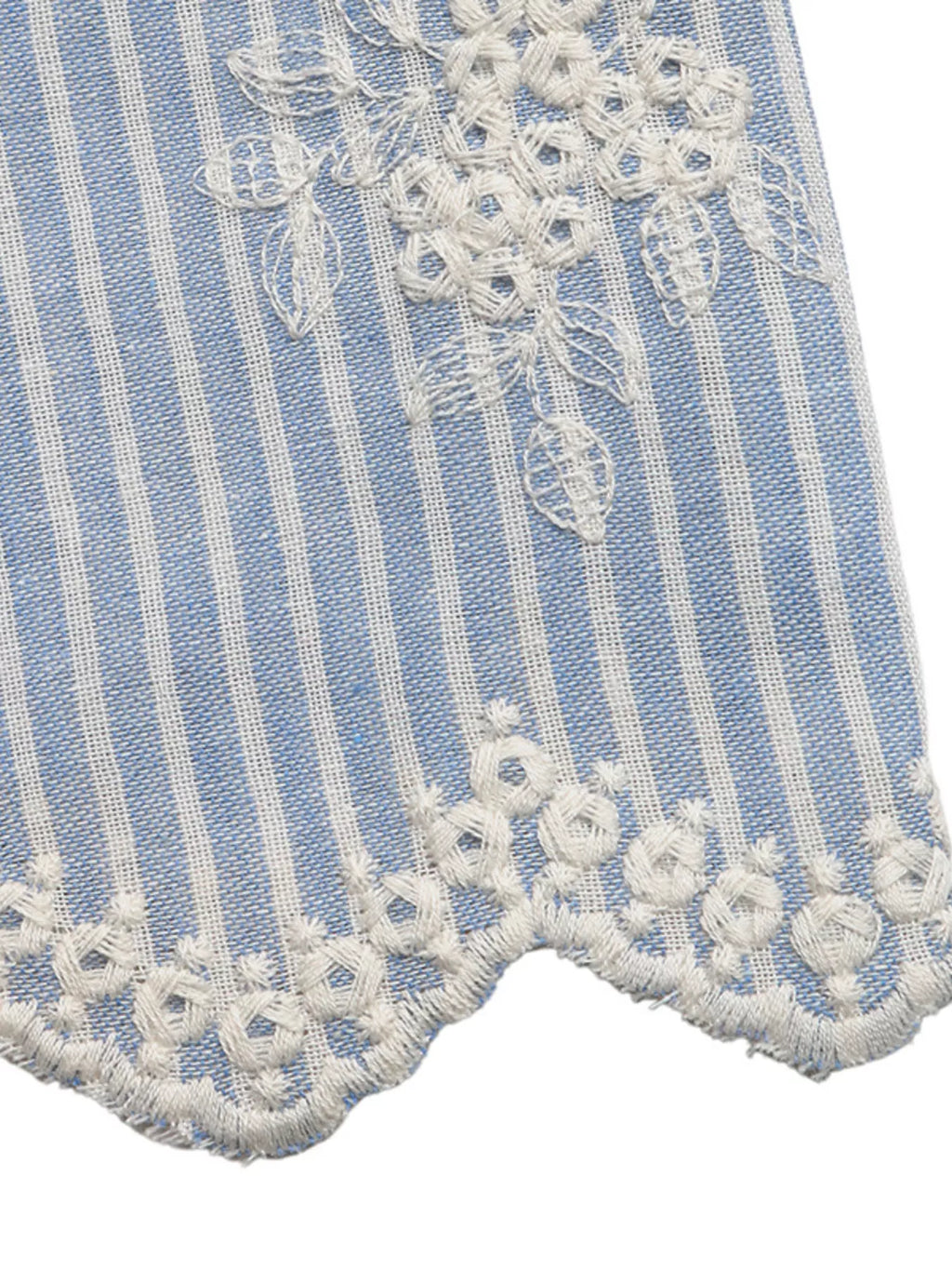 Striped Embroidered Ruffle Sleeve Blouse