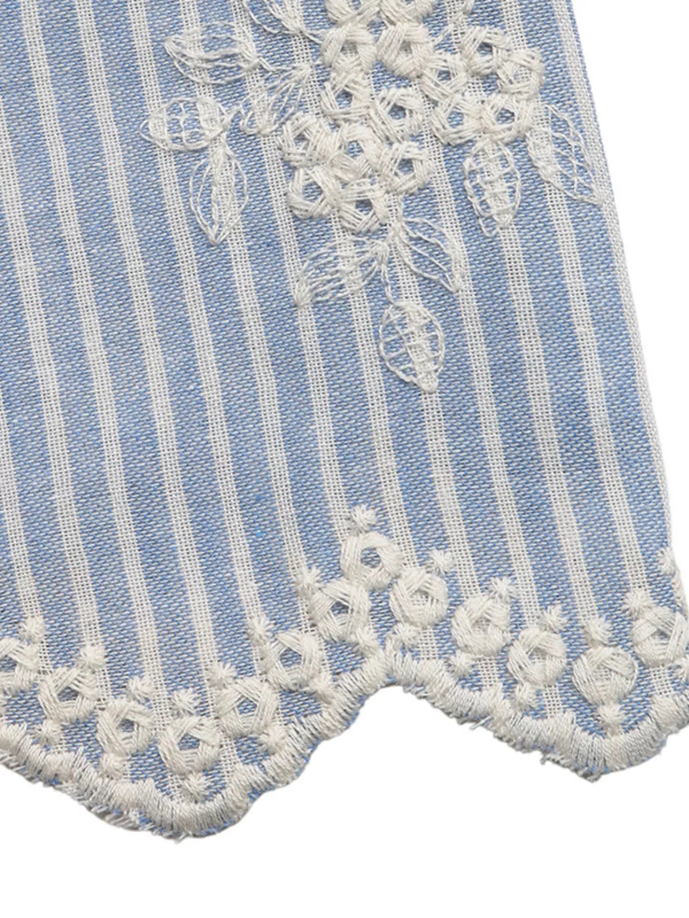 Striped Embroidered Ruffle Sleeve Blouse
