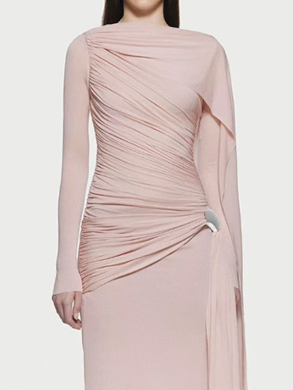 Ruched Draped Long Sleeve Maxi Dress