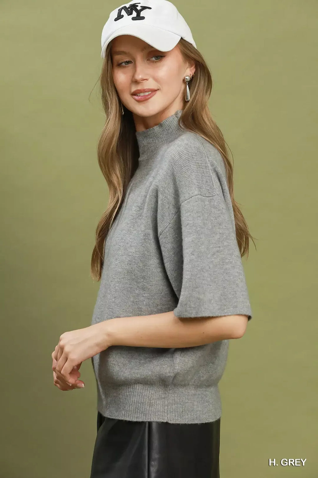 Umgee Mock Neck Short Sleeve Knit Sweater Top