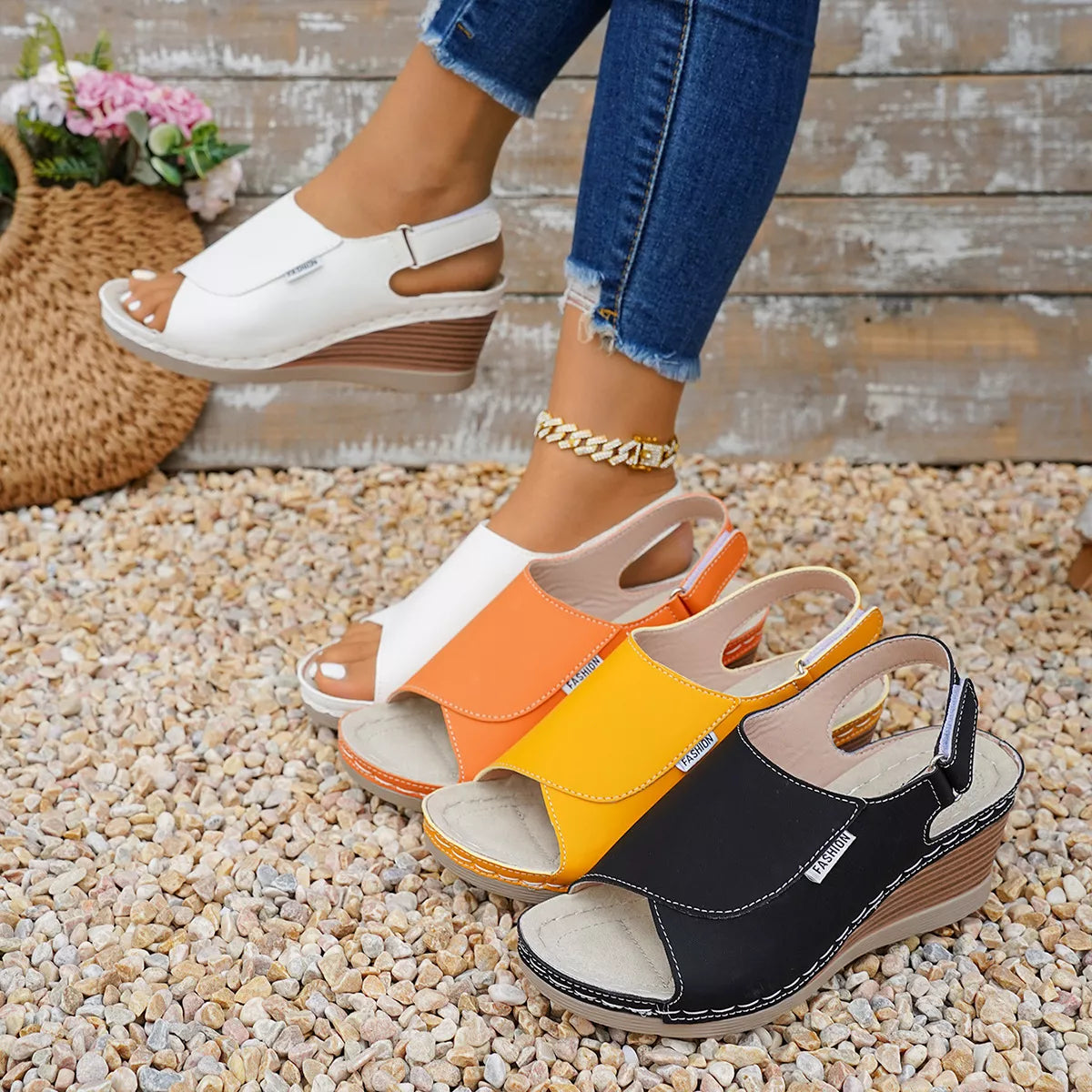 Peep Toe Wedge Sandals