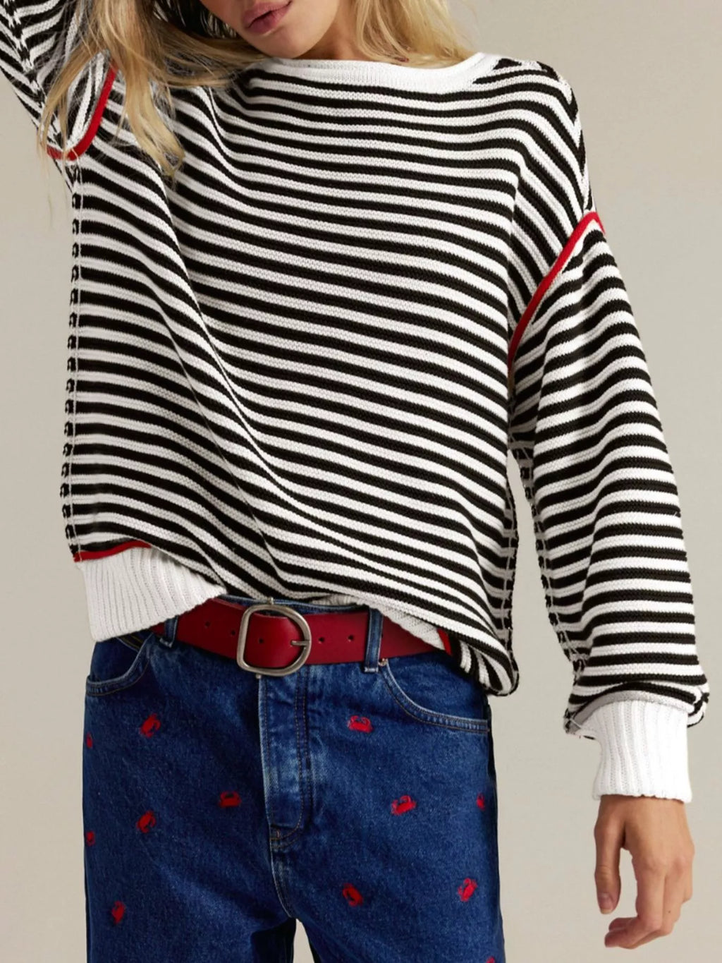 Striped Round Neck Long Sleeve Sweater