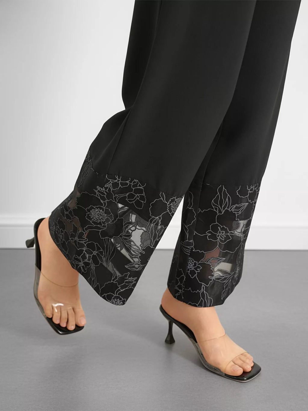 Floral Lace Hem Wide Leg Pants