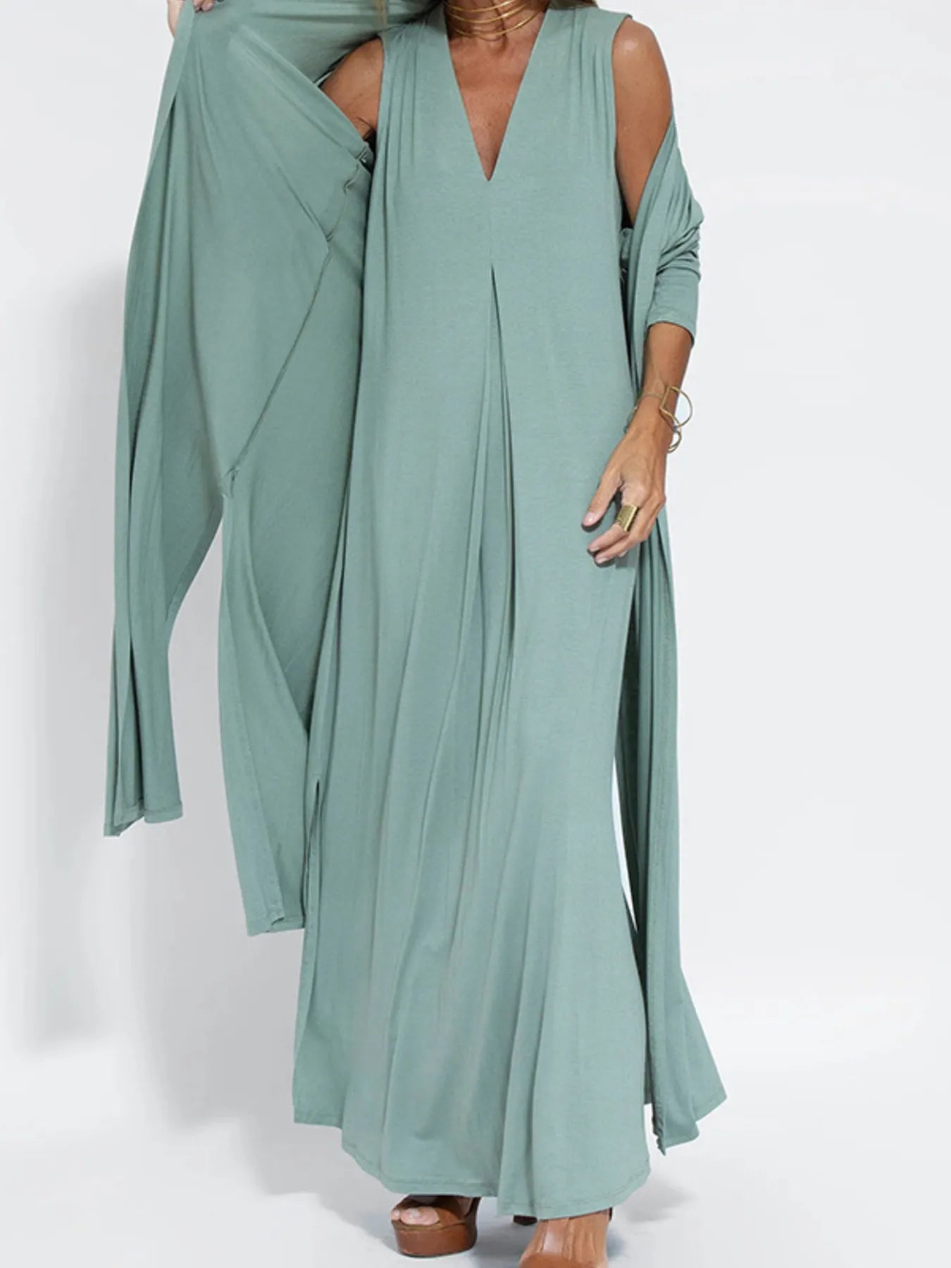 Full Size V-Neck Sleeveless Maxi Dress with Slit Plus Size
