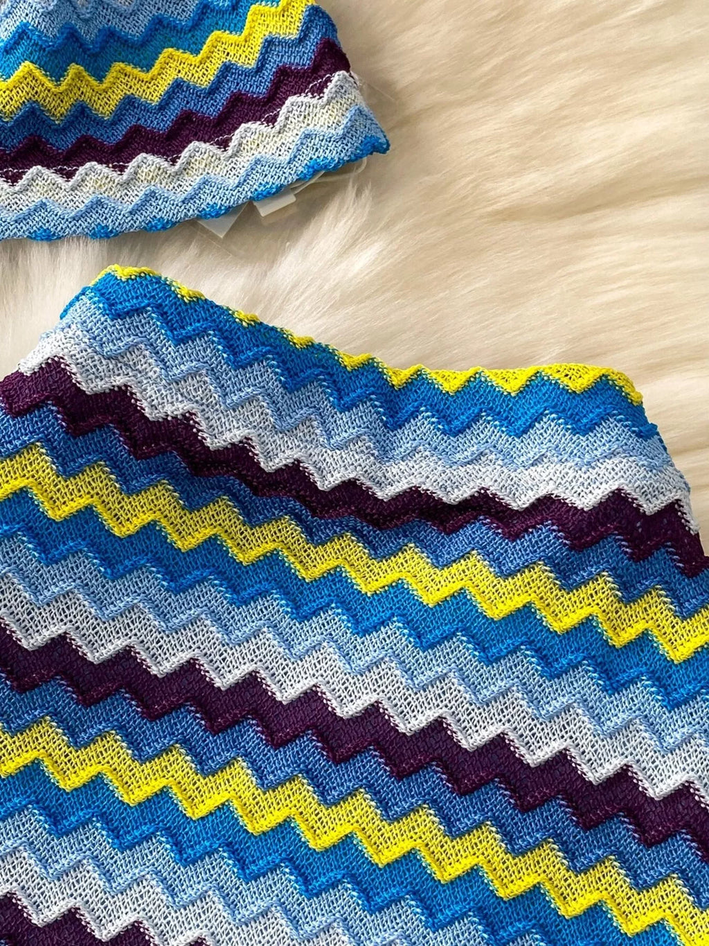 Striped Knitted Halter Top and Maxi Skirt Set