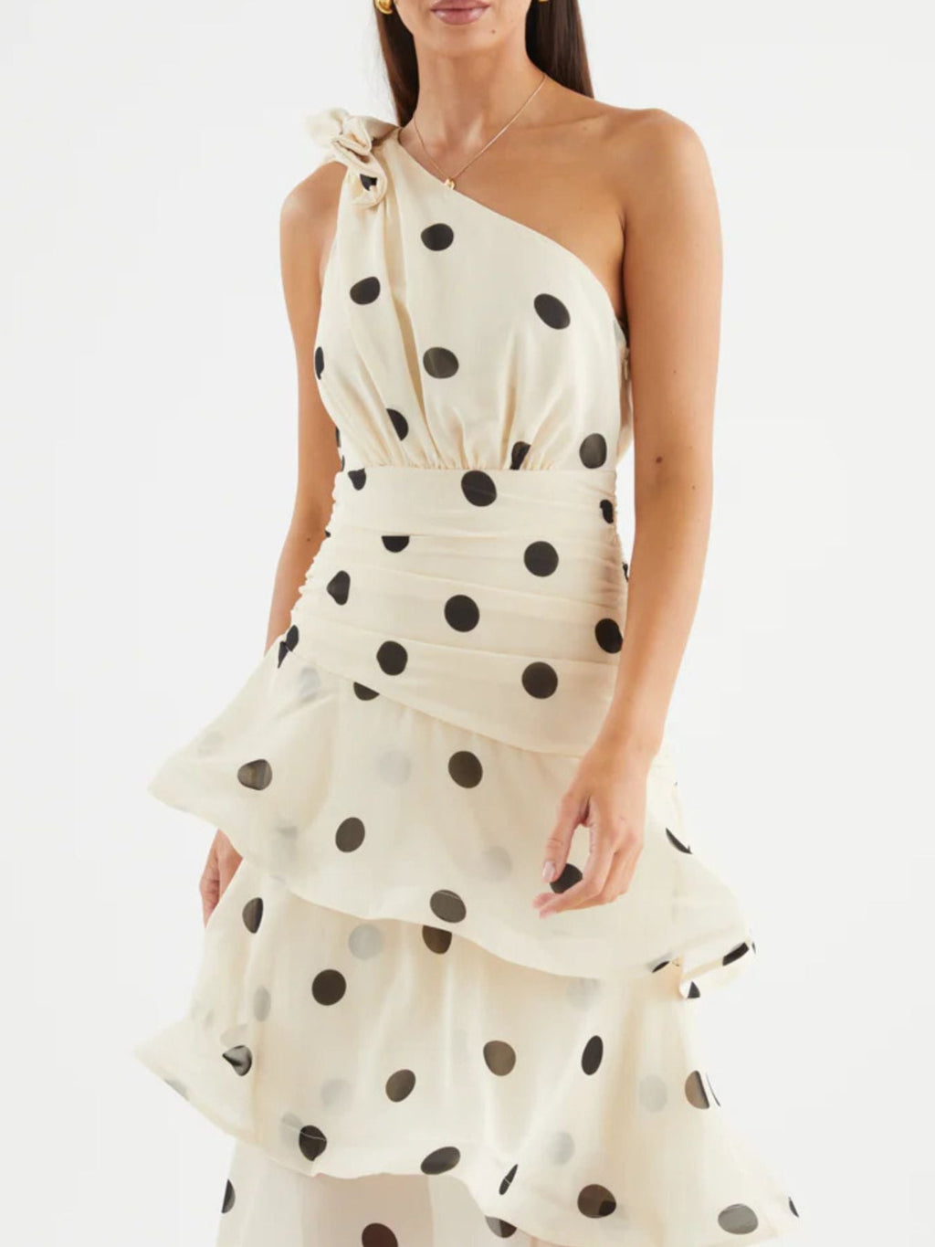 Polka Dot One-Shoulder Ruffle Dress