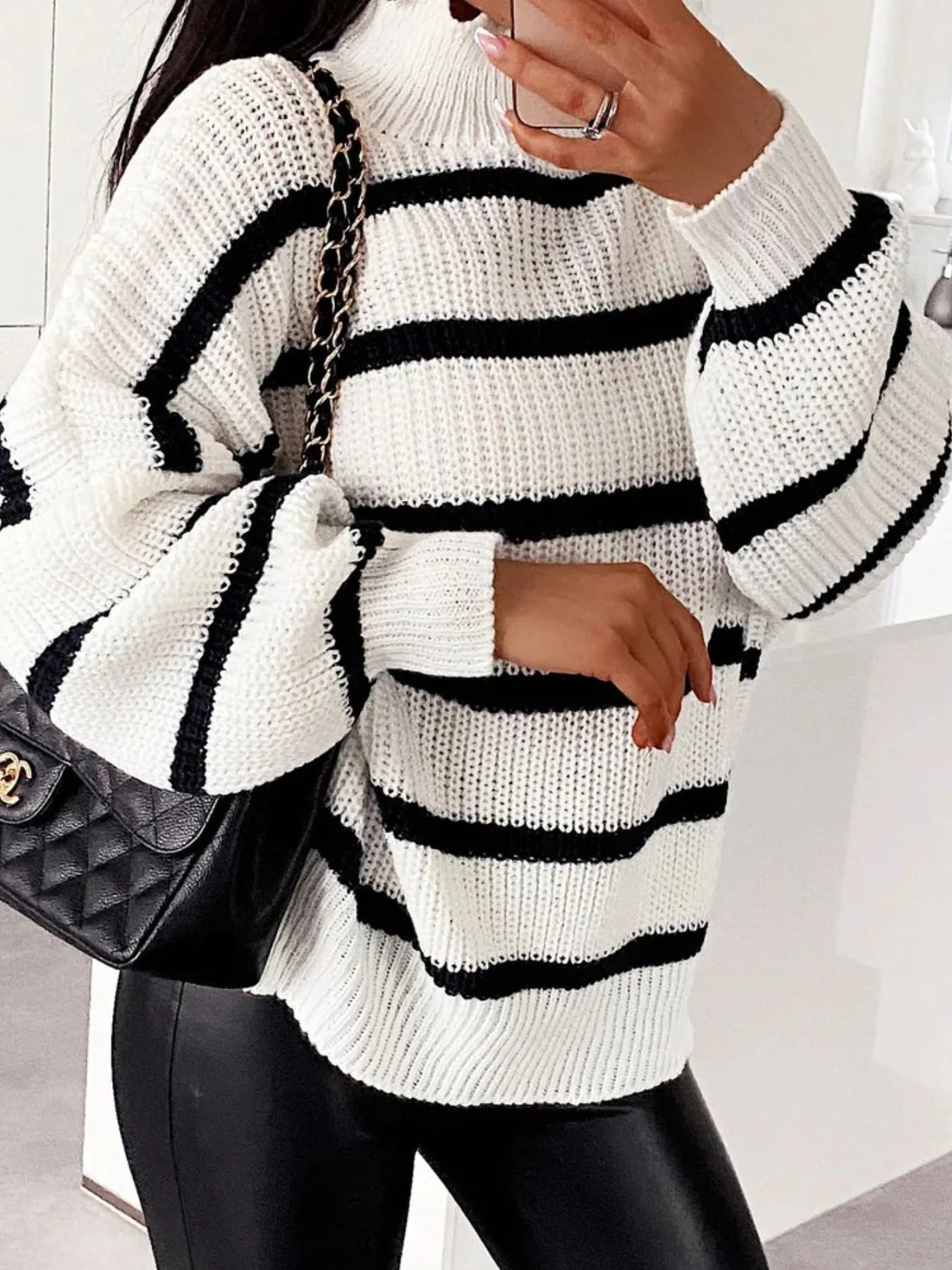 Striped Turtleneck Long Sleeve Sweater