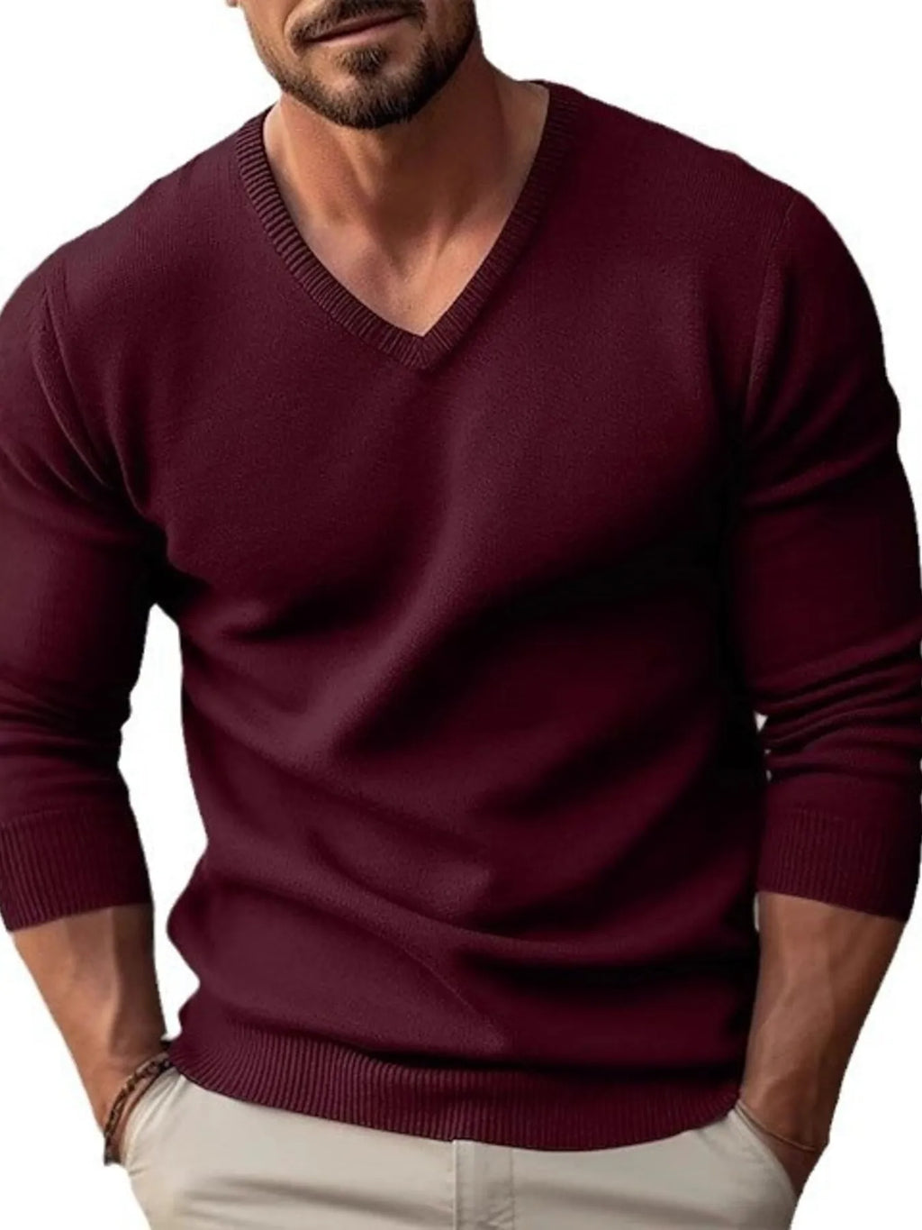 Men's Full Size Ribbed Hem Long Sleeve Sweater Plus Size