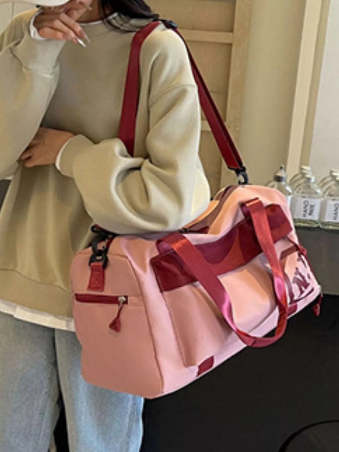 Contrast Oxford Cloth Travel Bag