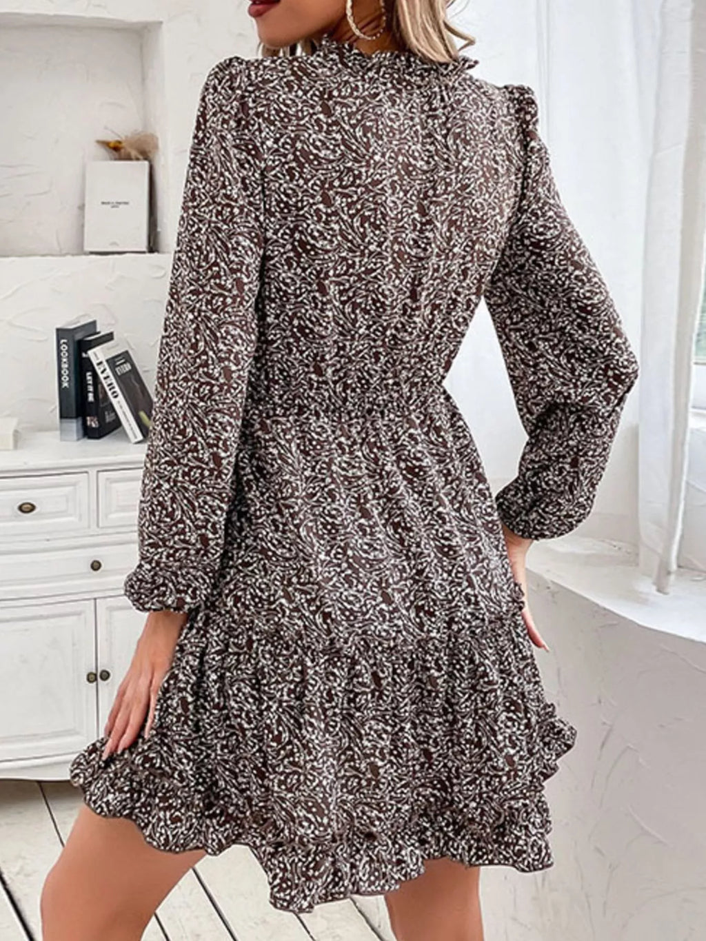 Ruffle Hem Tie Neck Mini Dress