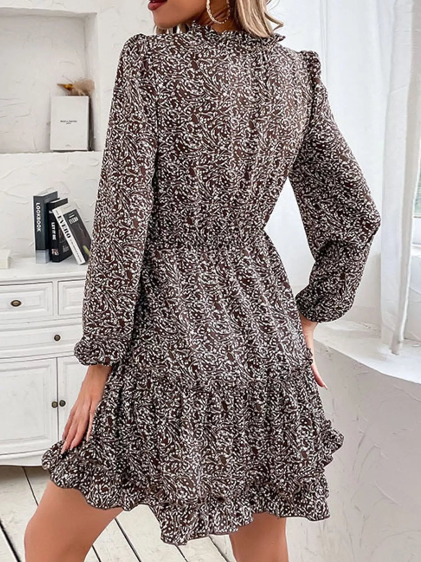 Ruffle Hem Tie Neck Mini Dress