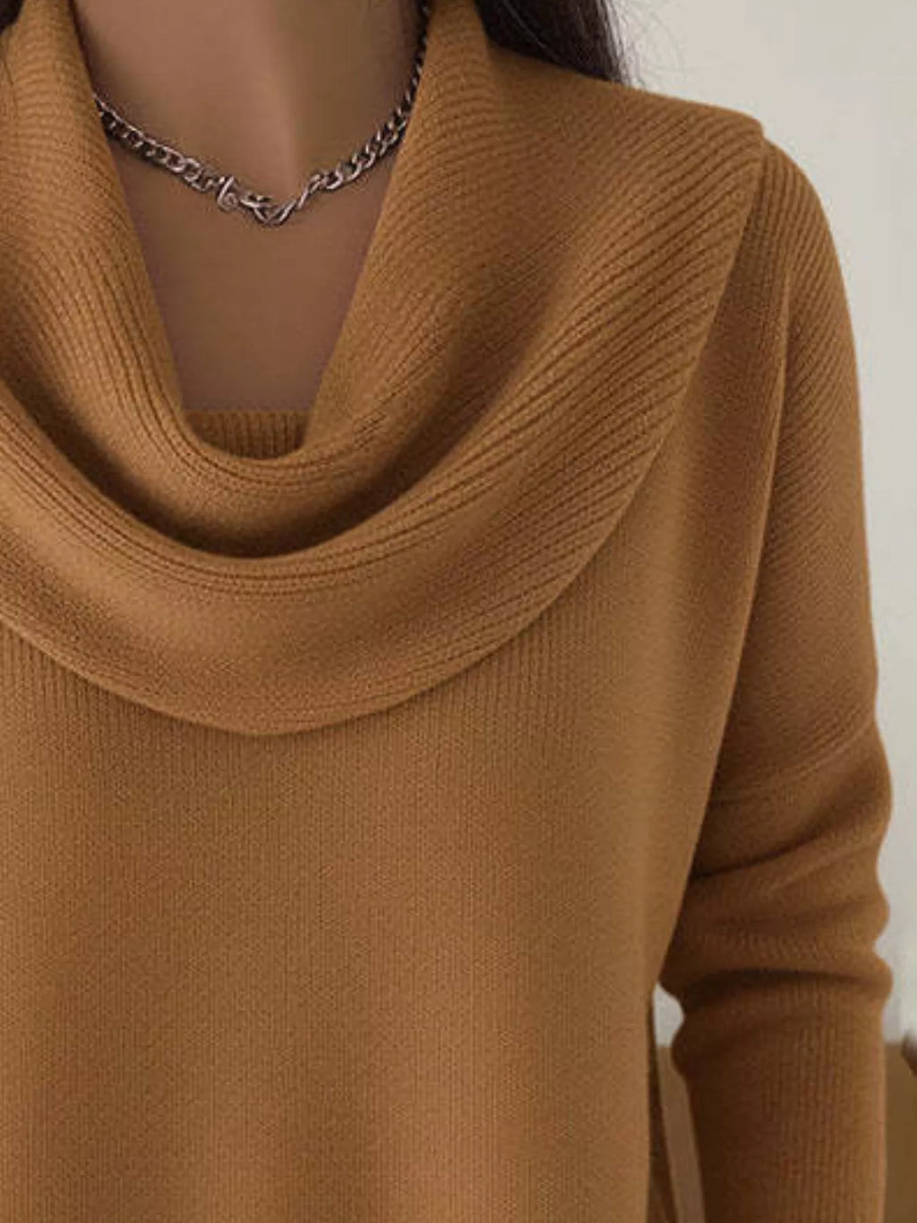Drape Neck Long Sleeve Knit Top