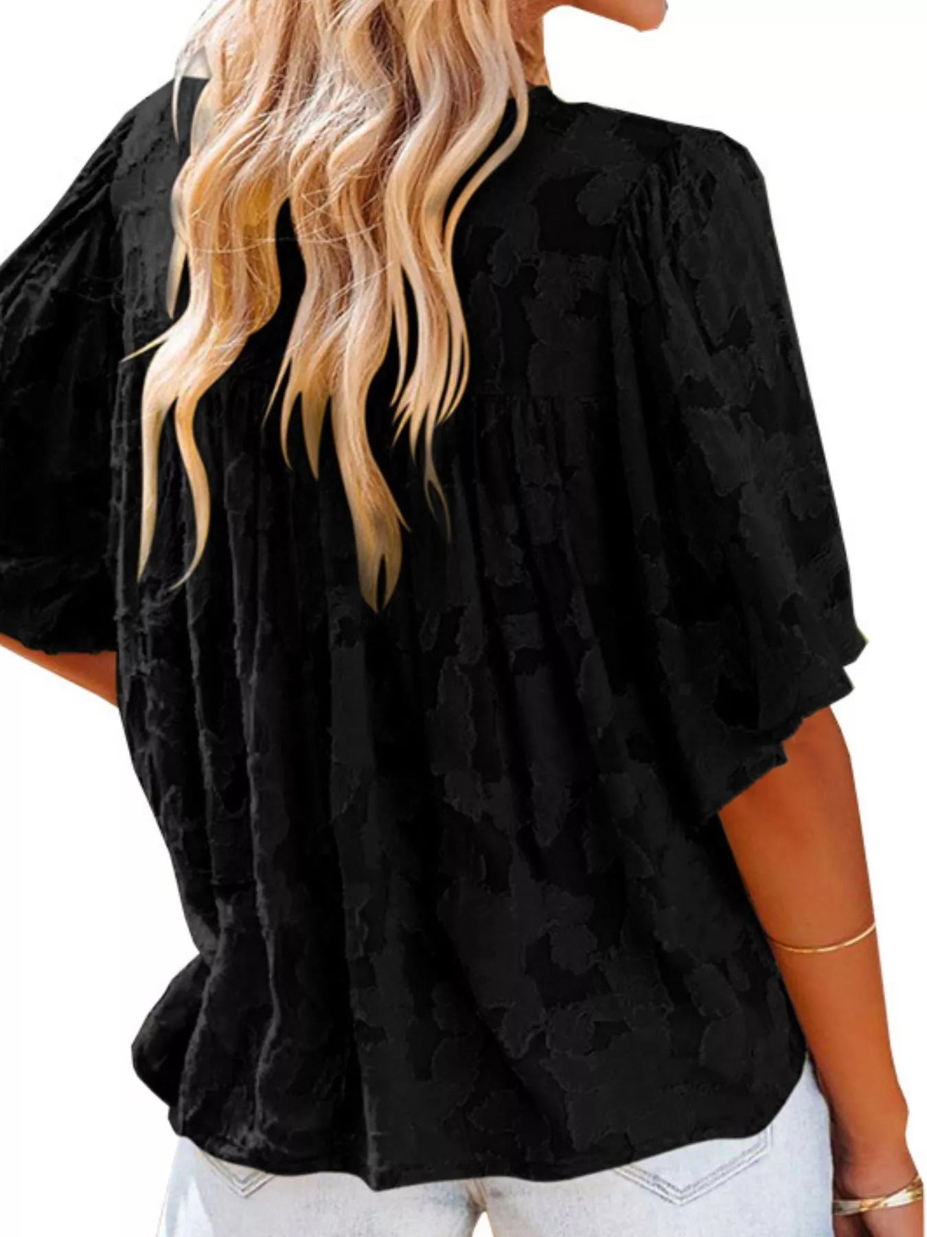 Full Size Textured V-Neck Button-Down Shirt Plus Size
