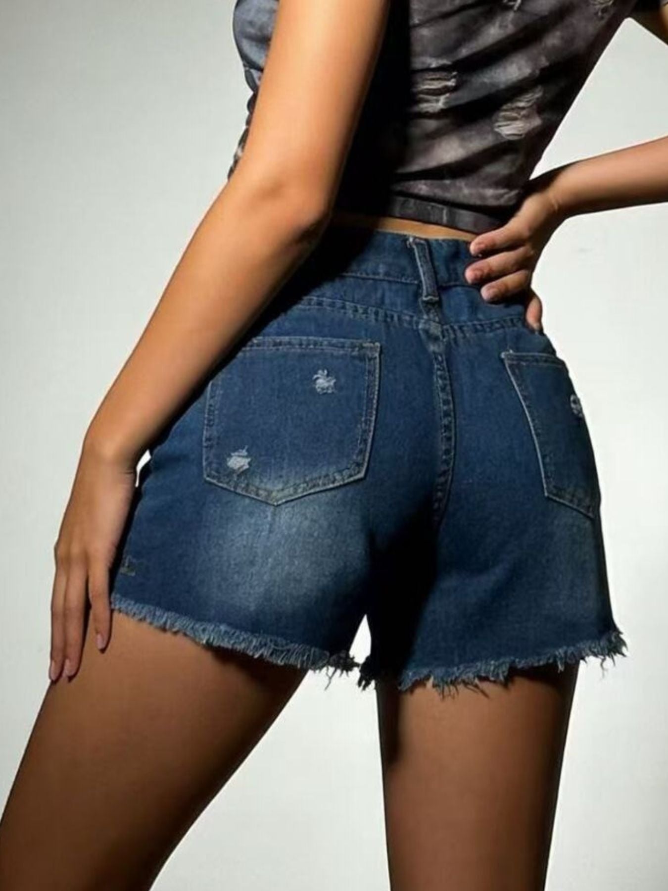 Distressed Frayed Hem Denim Shorts