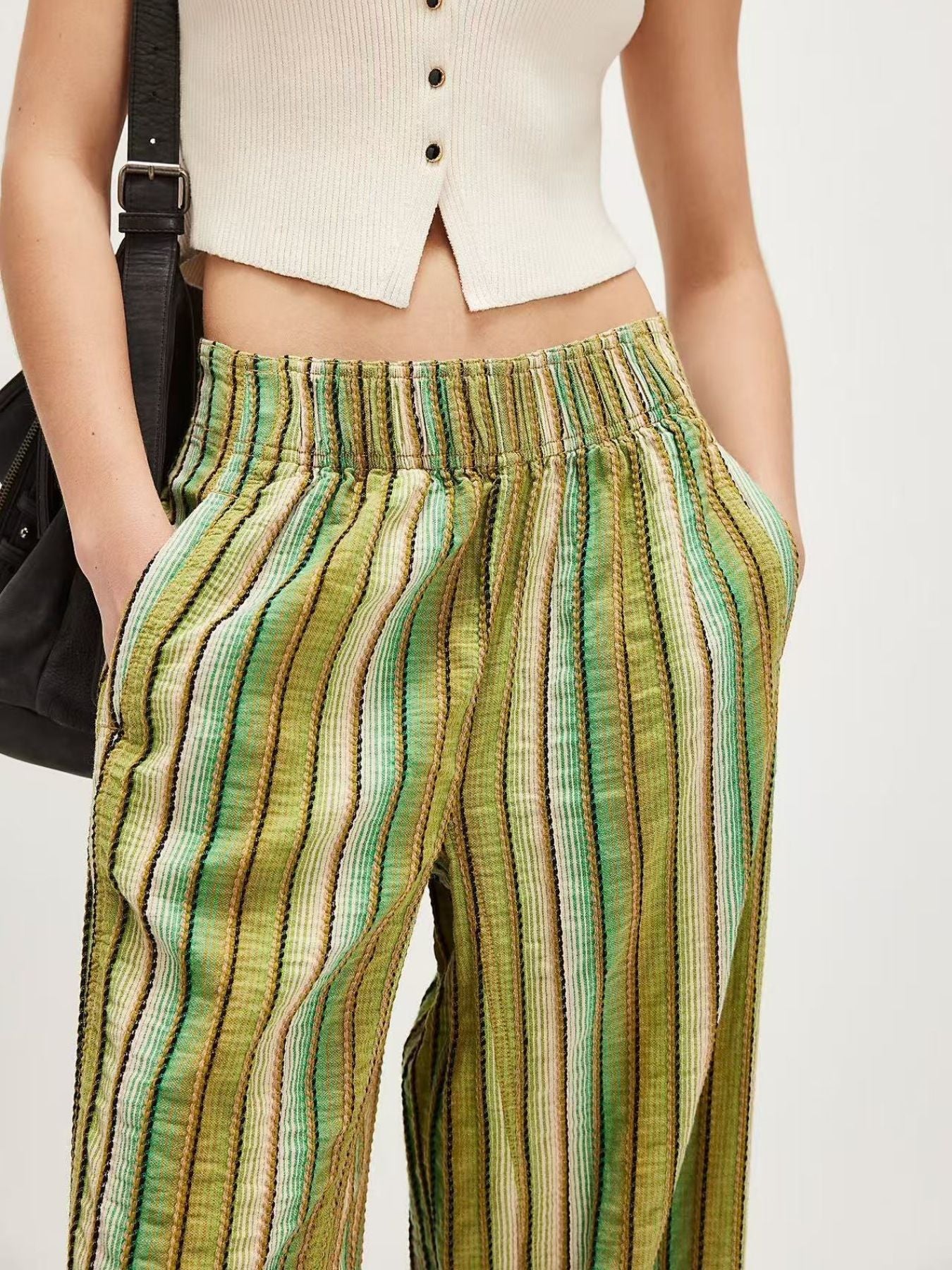 Striped High-Waisted Wide Leg Pants