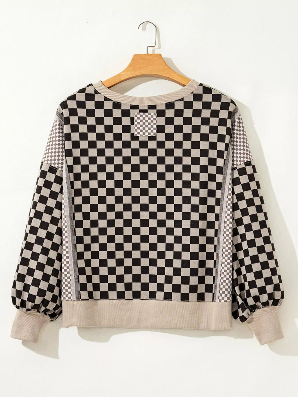Mixed Checkered Pattern Patchwork High Low Casual Top