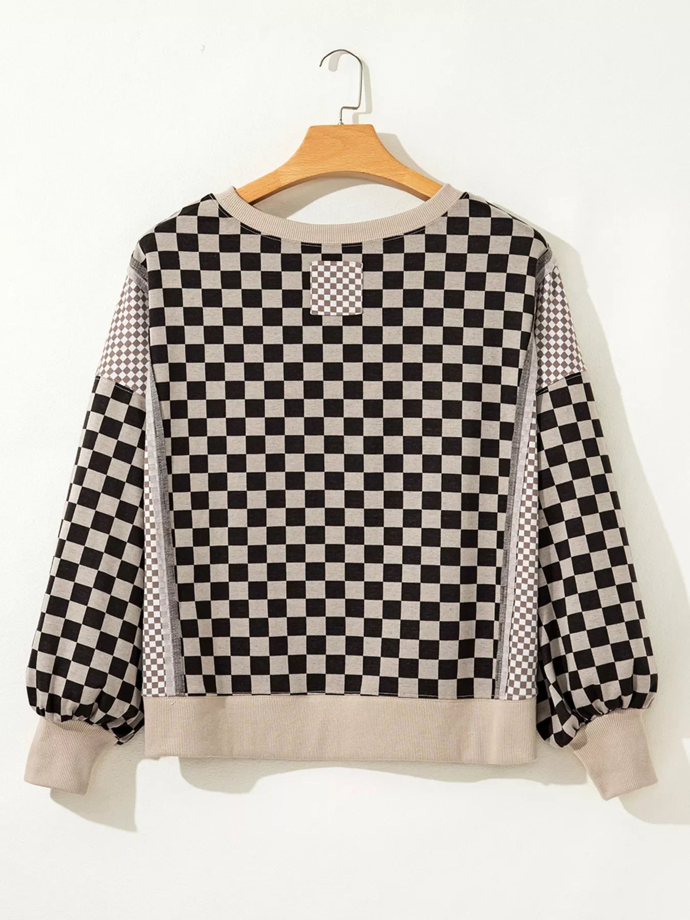 Mixed Checkered Pattern Patchwork High Low Casual Top