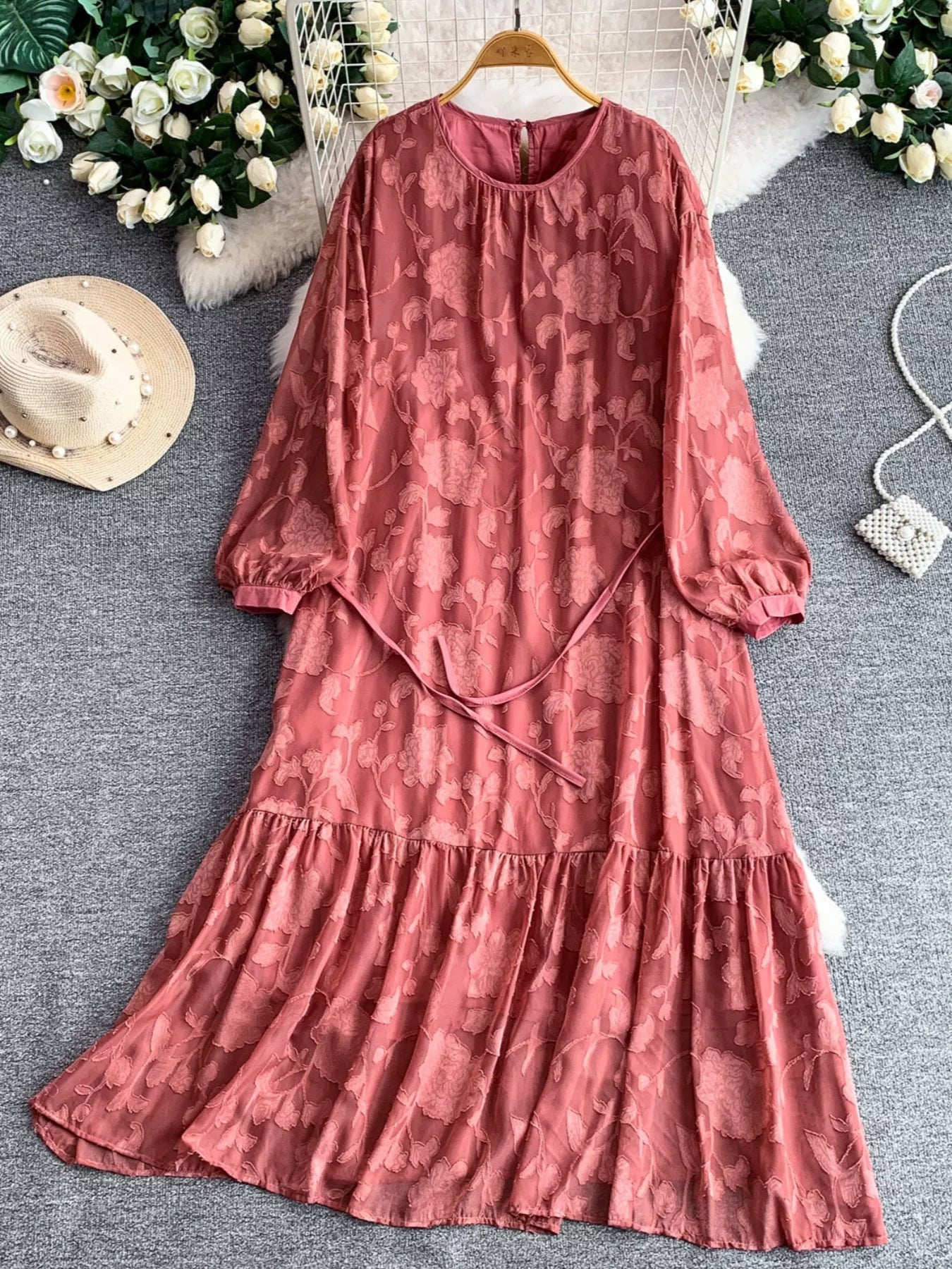 Tie Waist Long Sleeve Dress