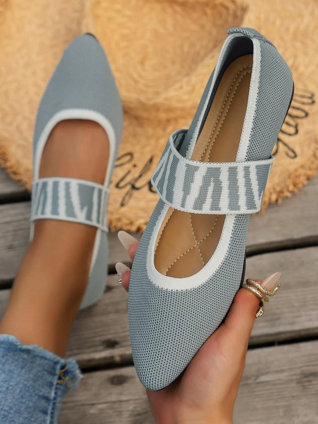 Point Toe Flats Mesh Gingham Strap Loafers