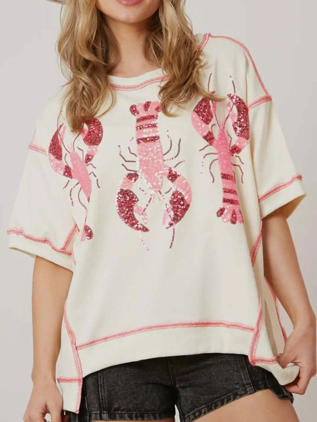 Sequin Lobster Half Sleeve T-Shirt