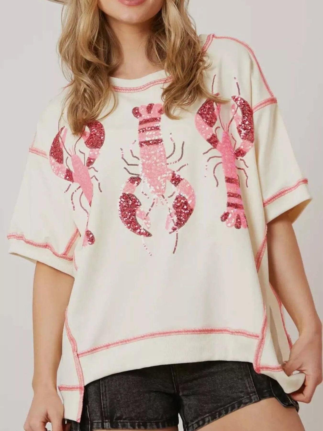 Sequin Lobster Half Sleeve T-Shirt