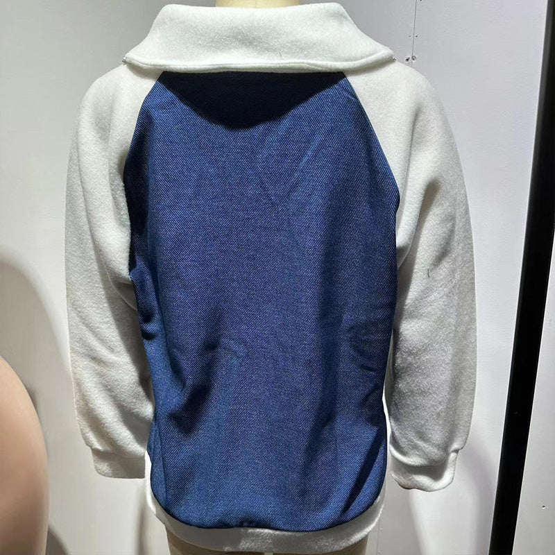 Women's Denim Patchwork Zip-Up Jacket