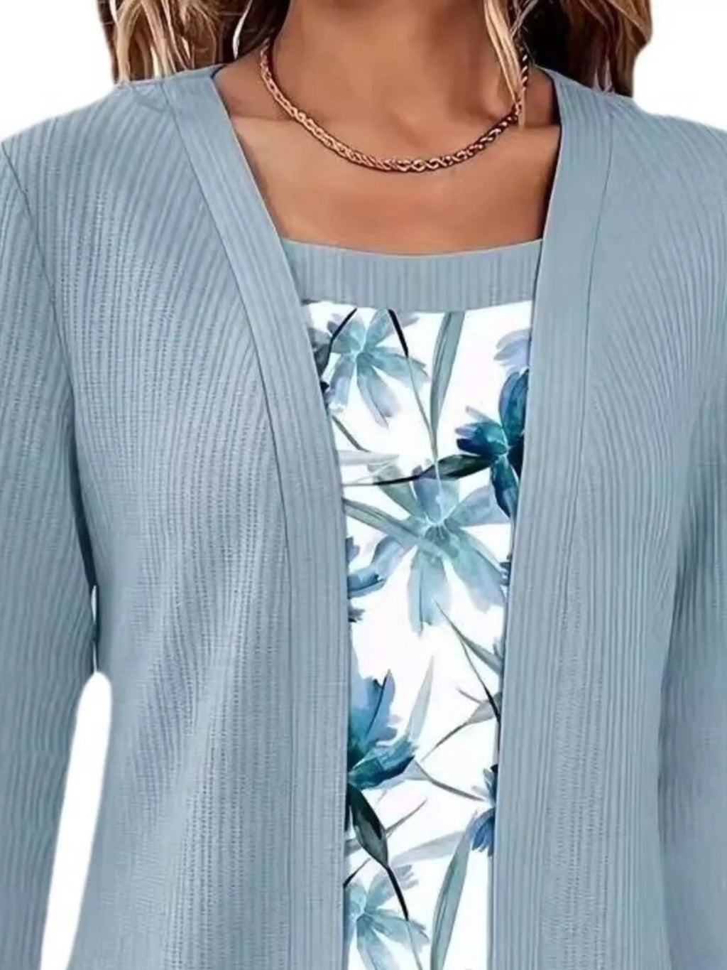 Floral Print Casual Fake Two Piece Top