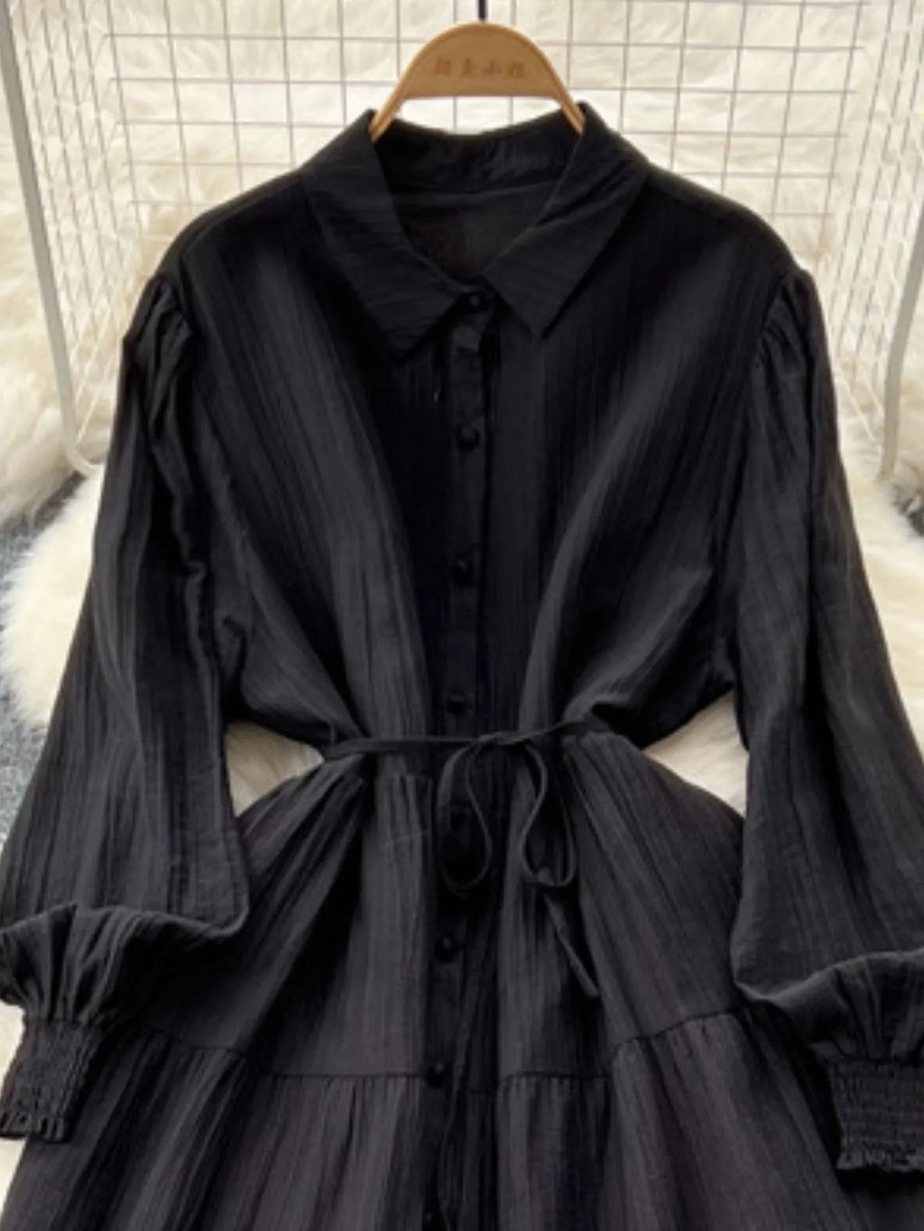 Button Down Tiered Long Sleeve Dress