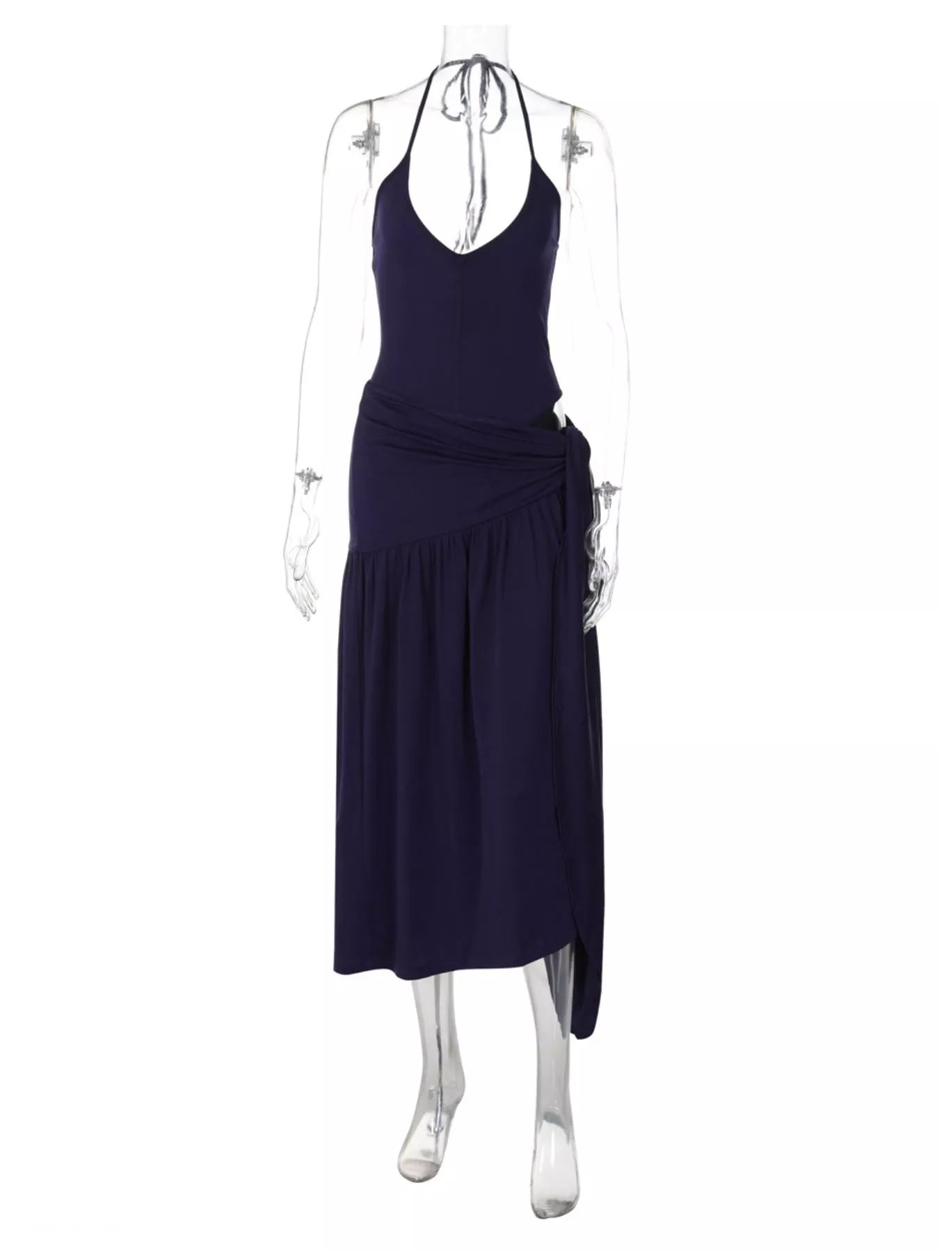 Halter Neck Ruched Bodysuit and Maxi Skirt Set