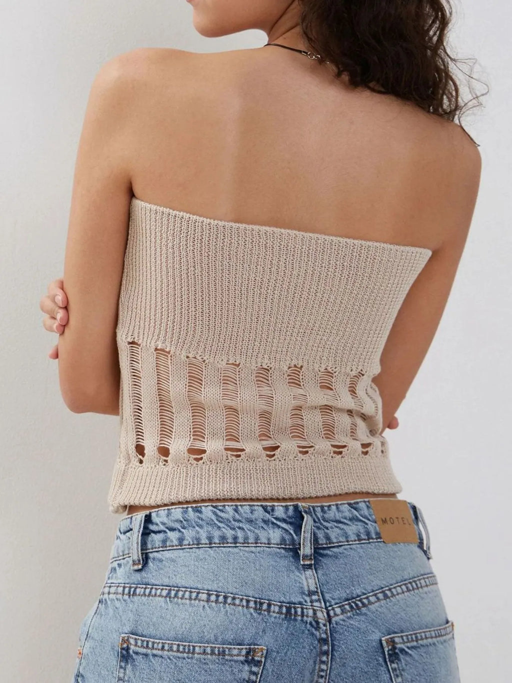 Openwork Knit Tube Top