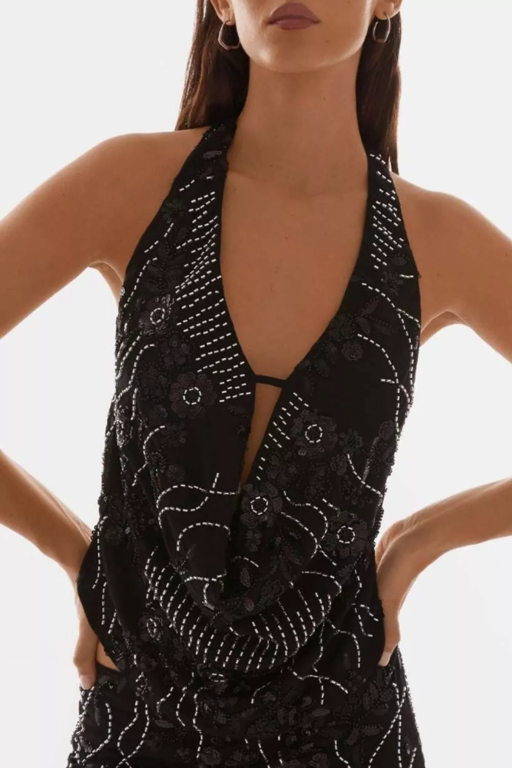 Bead Embellished Halter Neck Tank