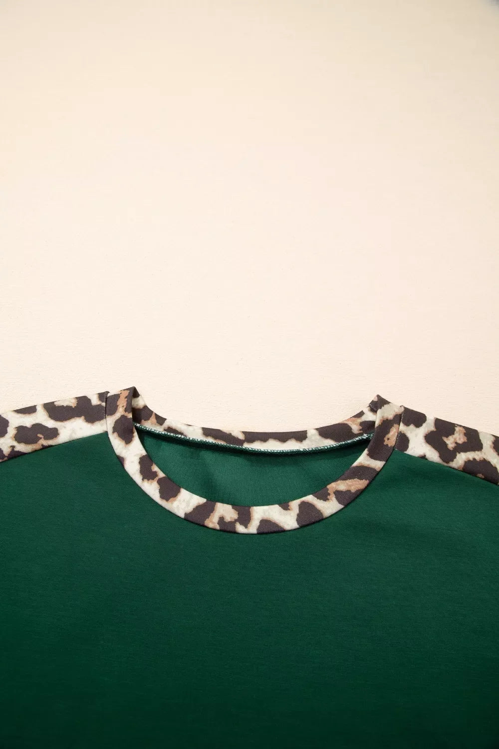 Leopard Trim Short Sleeve Relaxed Fit T-Shirt