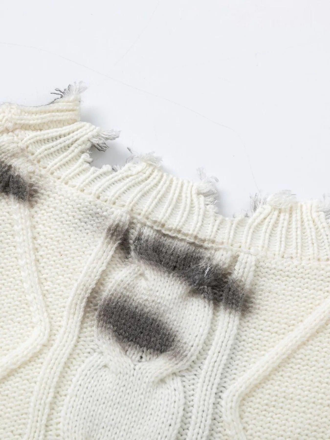 Men's Distressed Letter Round Neck Sweater