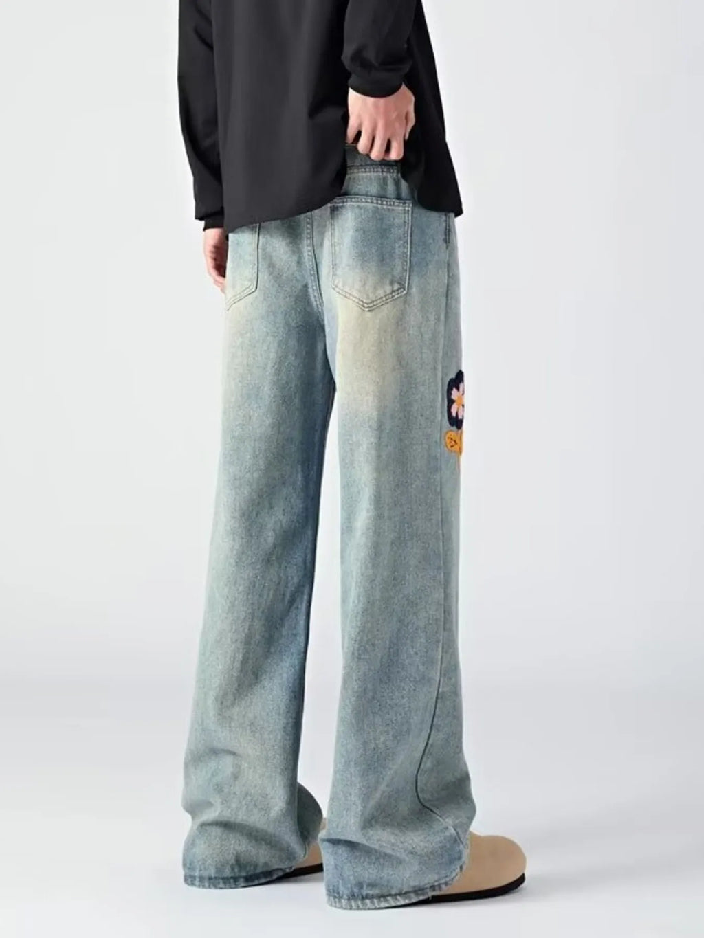 Men's Embroidered Wide Leg Jeans
