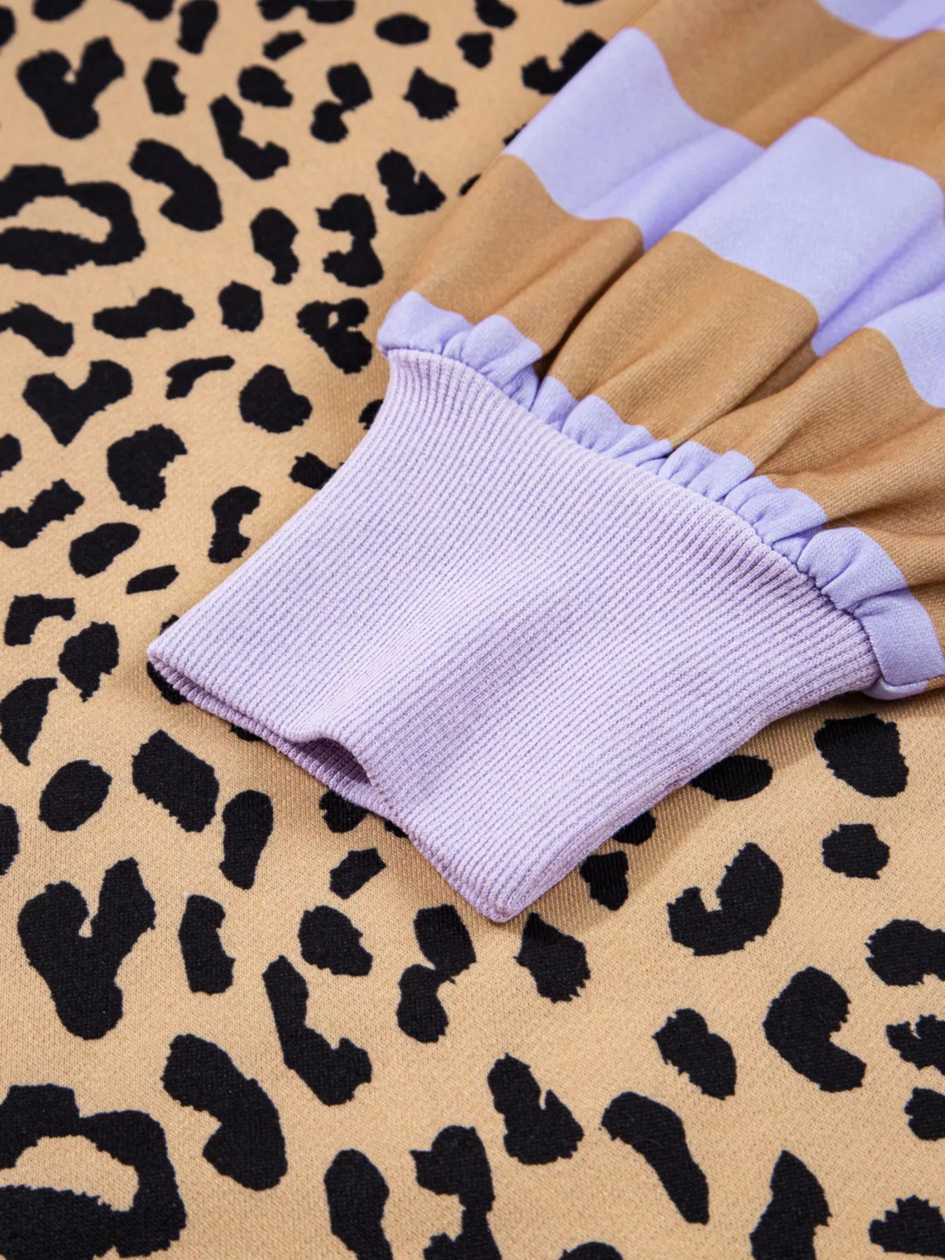 Stripe Color Block Patchwork Leopard Casual Sweatshirt with Slits