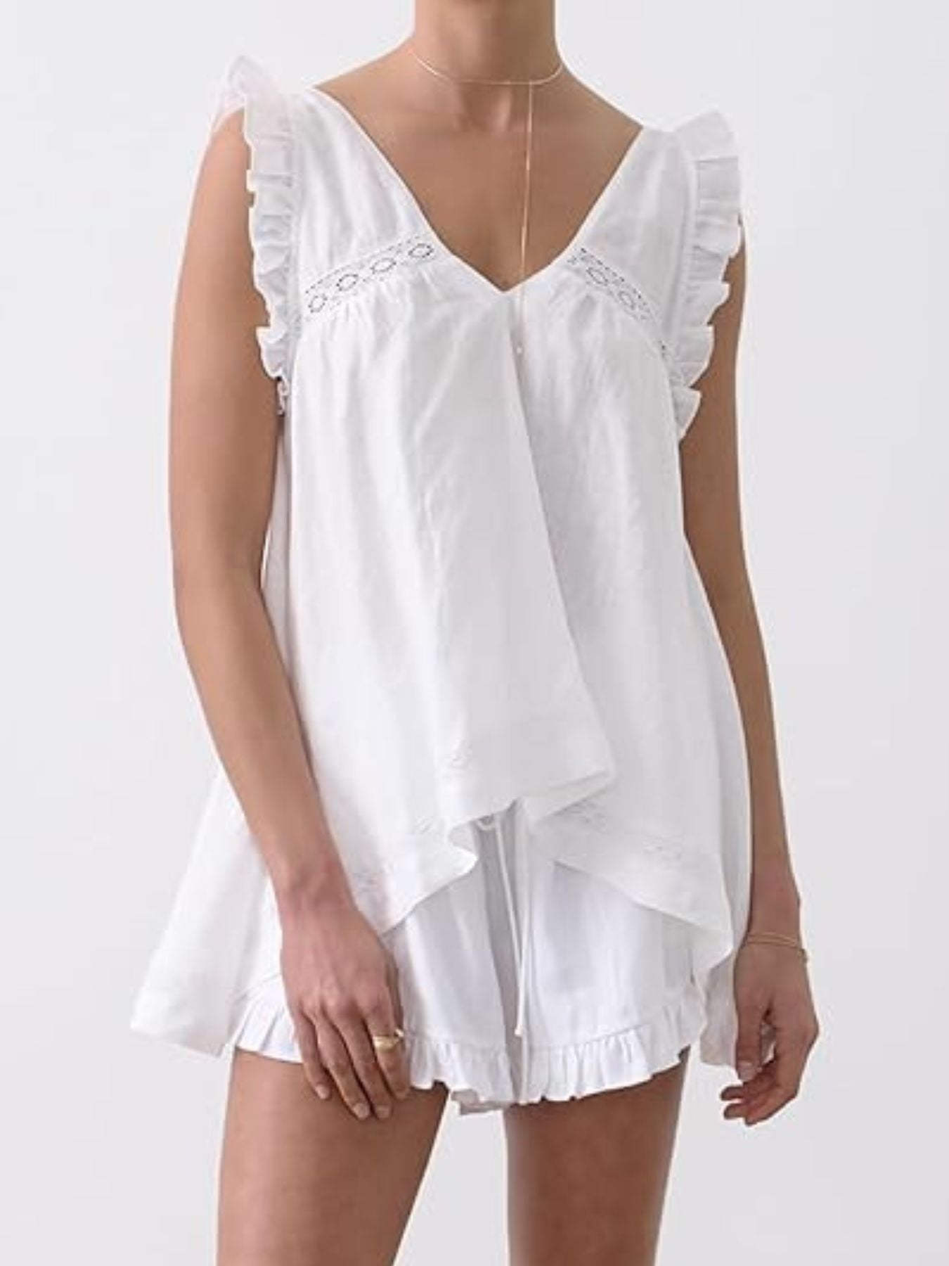 Ruffle Trim V-Neck Top and Shorts Set