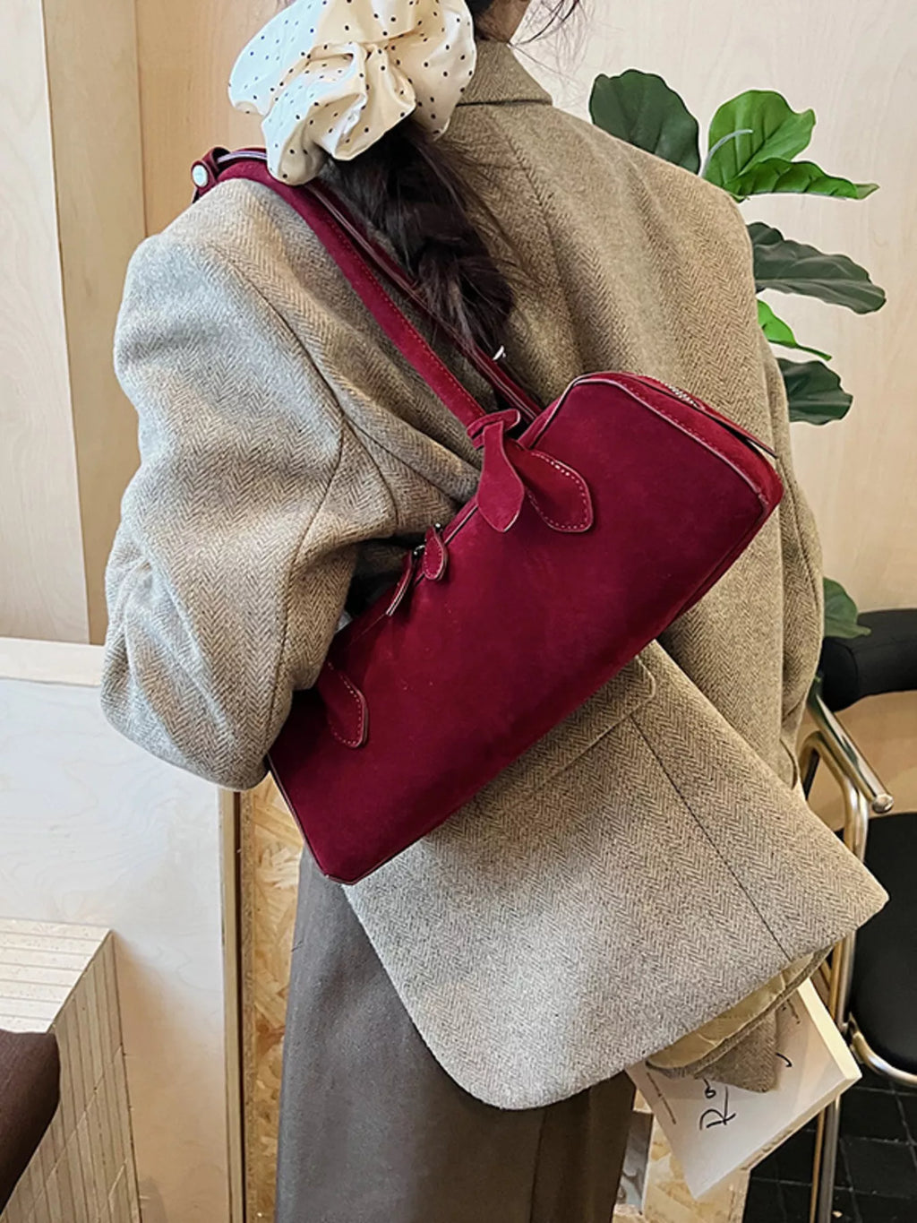Solid Color Shoulder Bag