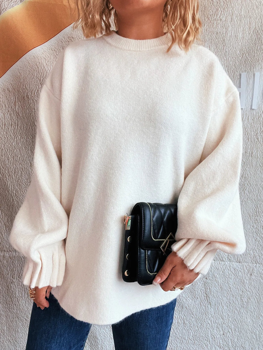 Round Neck Dropped Shoulder Sweater