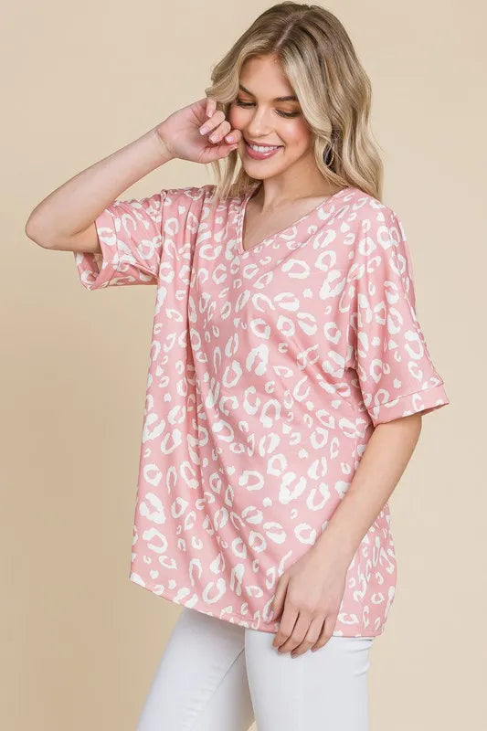 BOMBOM Loose Fit Animal Print Soft Knit Top