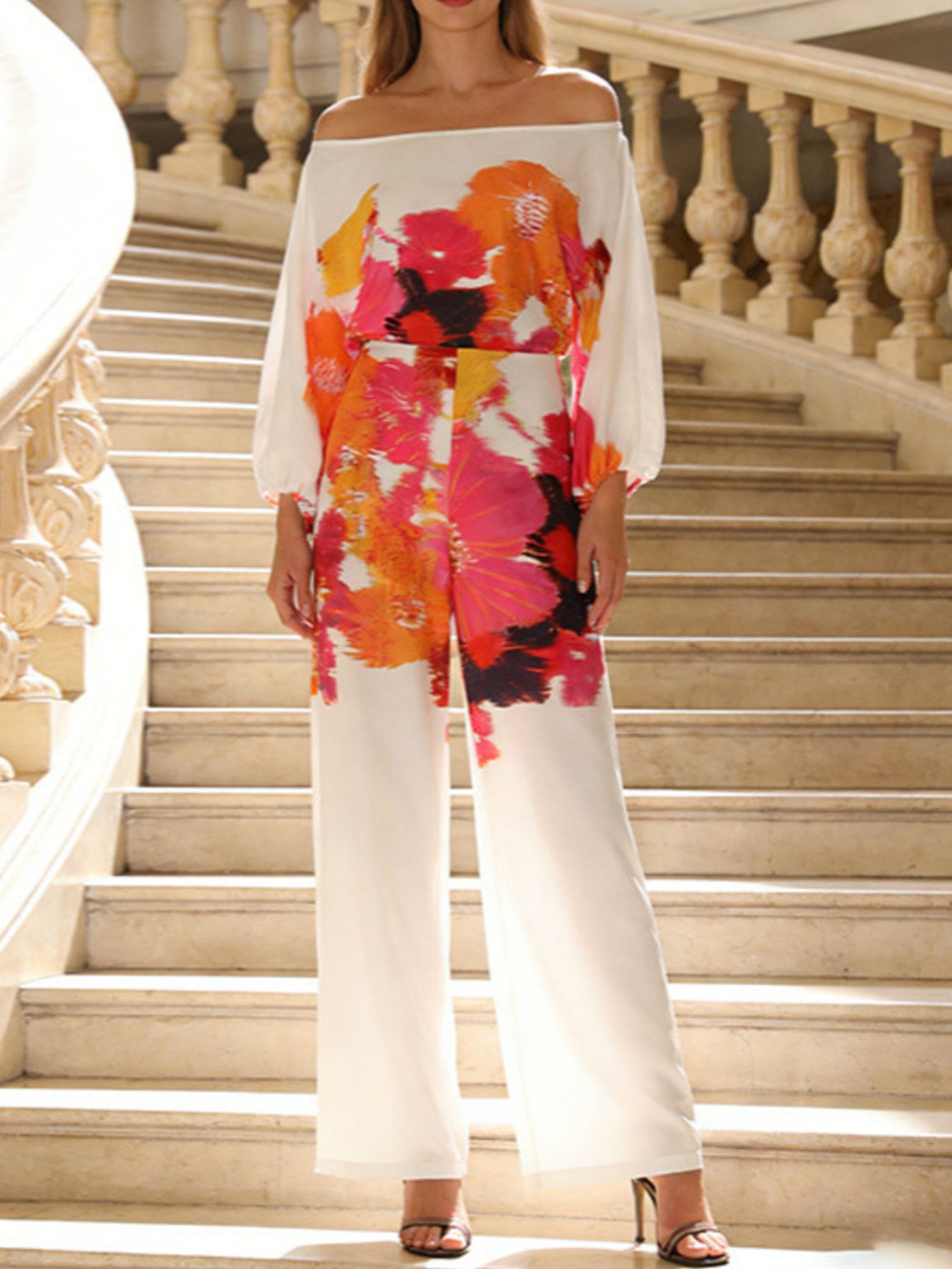 Floral Print Off-Shoulder Top and Pants Set
