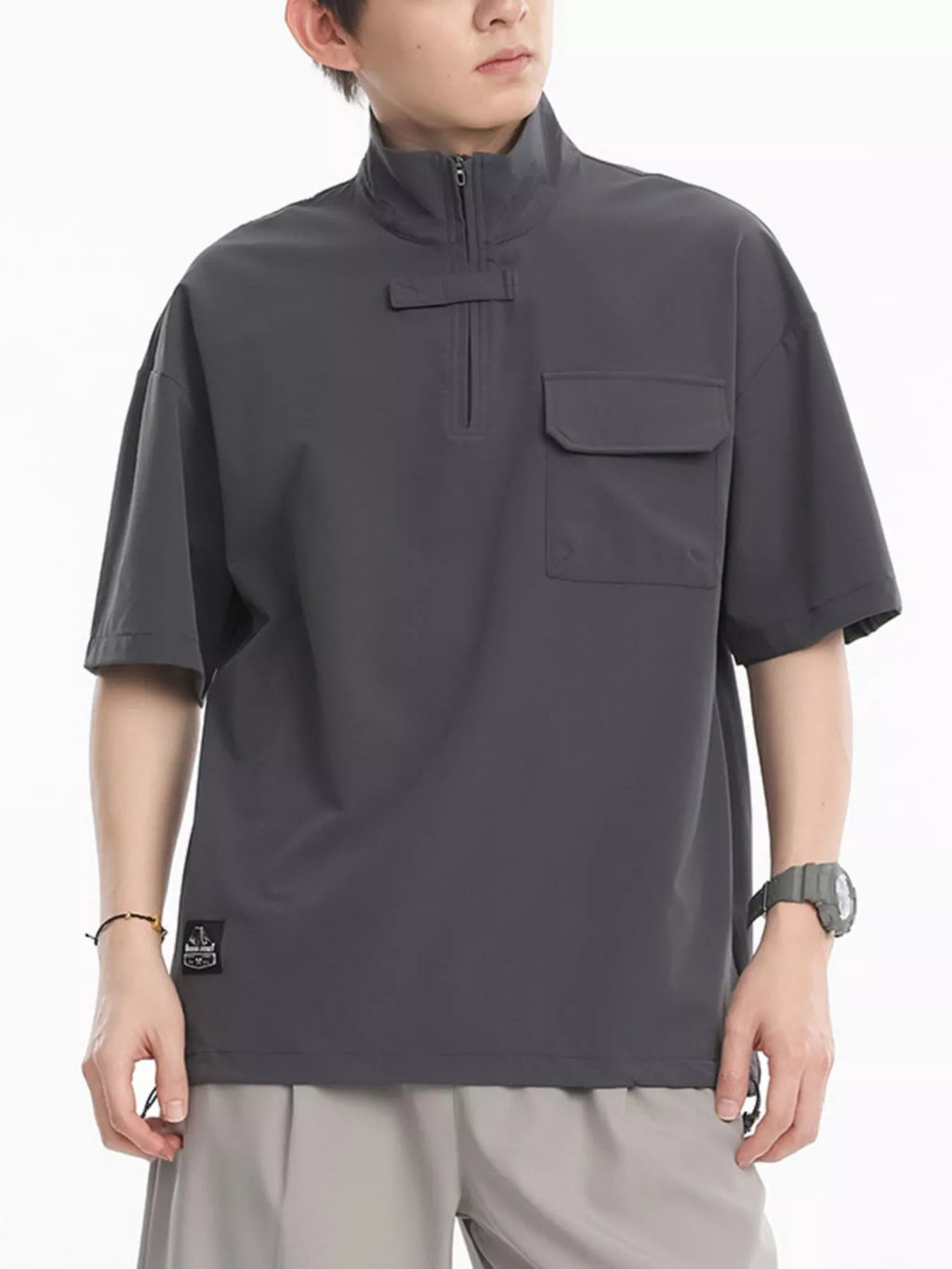 Men's Plus Size Half-Zip Half Sleeve Top