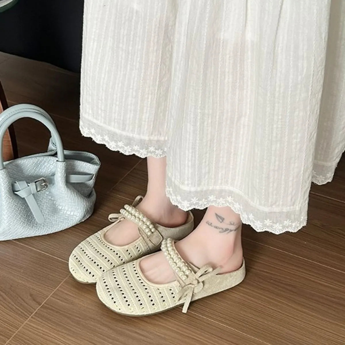 Hollow Out Round Toe Flat Slip-Ons
