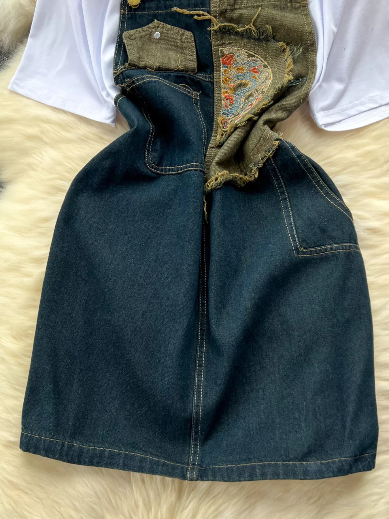 Short Sleeve T-Shirt and Denim Overall Dress Set