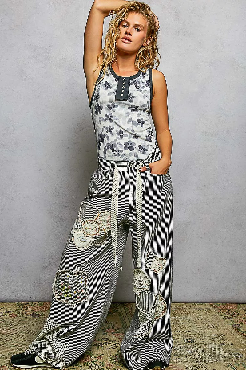 POL Floral Round Neck Cropped Ribbed Tank