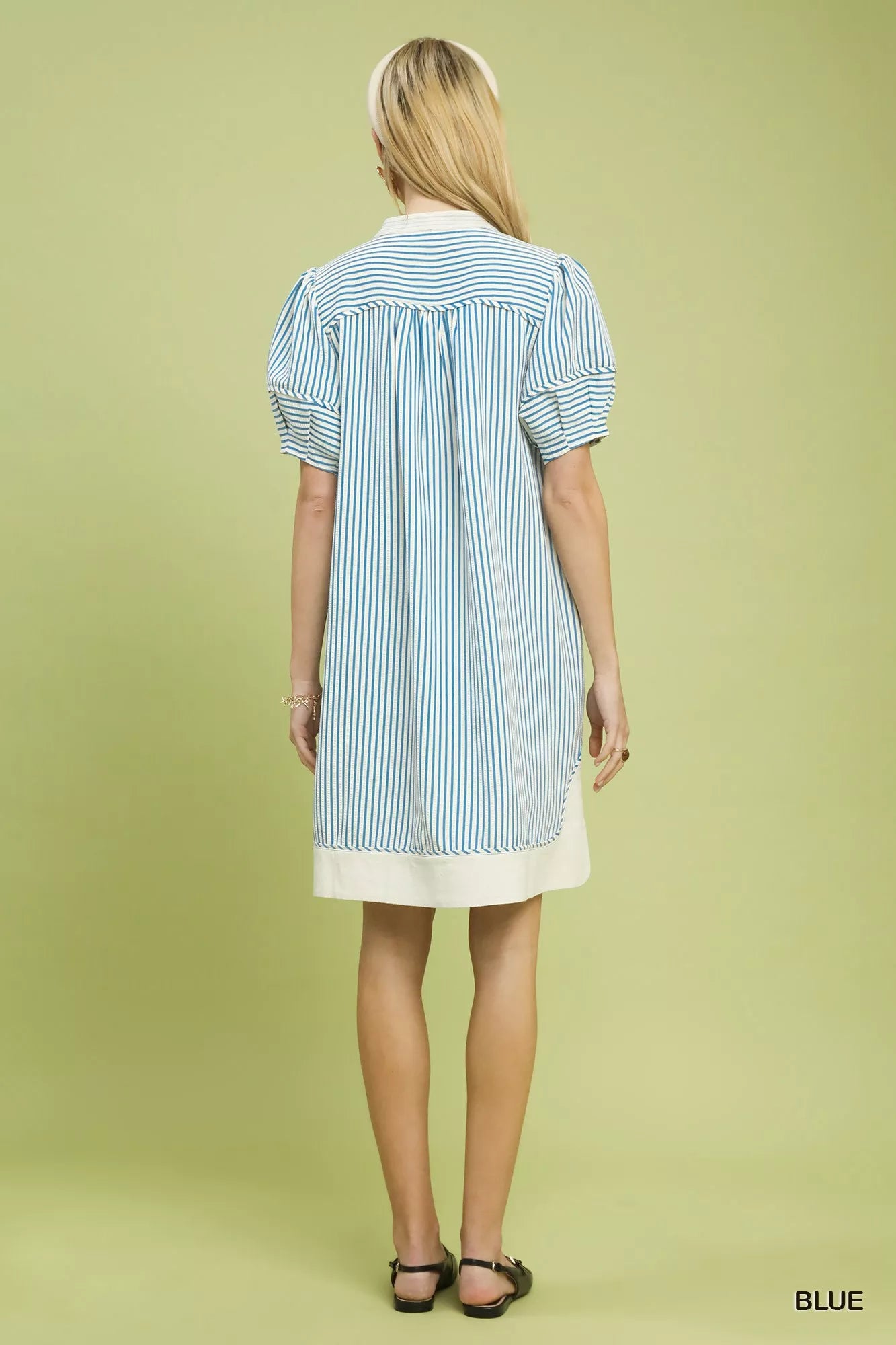 Umgee Pinstripe Shift Dress with Contrast Trim